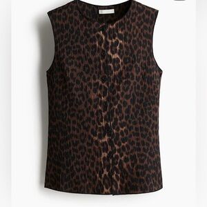 H&M Brown and Black Leopard Print Sleeveless Button-Down Top